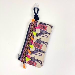 Bohemian Wristlet Bag, Embroidered Handmade Boho Bag, Cream Pouch Camel Bag NWOT